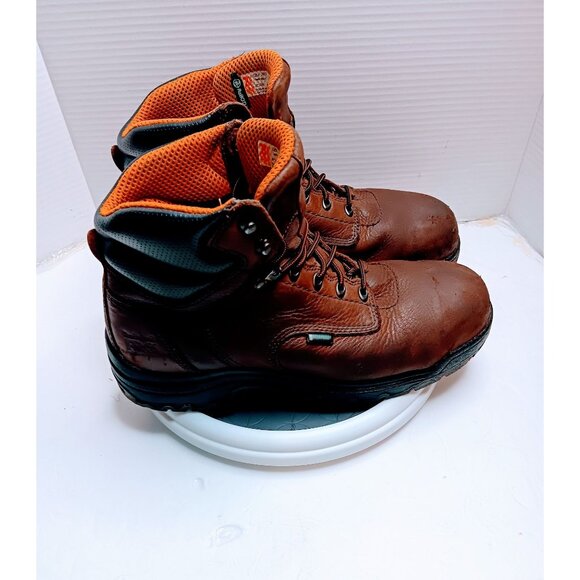 Timberland Pro Mens Steel Toe Work Boots Size 10 Brown Leather Waterproof Slip-R - Picture 3 of 10
